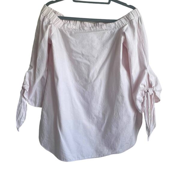 Club Monaco Women Top‎ 4 Light Pink Off The Shoulder Short Tie Sleeve Cotton - Picture 1 of 12